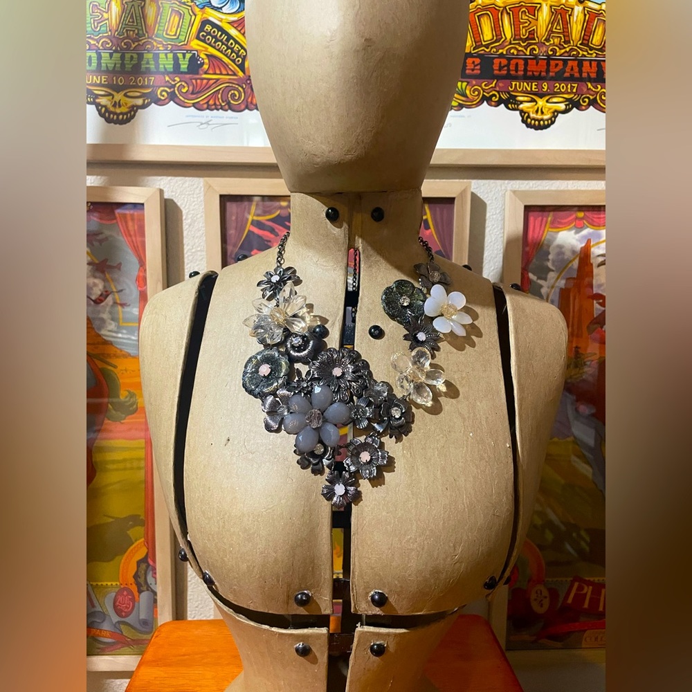 Macys layered floral multi media necklace